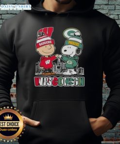 Good Charlie Brown Wisconsin Badgers x Snoopy Green Bay Packers skyline hoodie featuring vibrant colors and team logos.