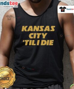 Good Charlie Hustle Shop Kansas City 'Til I Die tank top displayed on a mannequin showcasing its vibrant design.