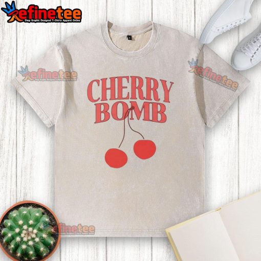 Alt Text: Good Cherry Bomb cherry graphic on a stylish Cherry On Top Of A Beautiful Life washed t-shirt, perfect for casual wear.
