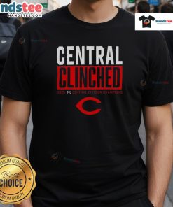 Good Cincinnati Reds Playoffs Clinched NL Central Division Champions 2025 T-Shirt featuring vibrant team graphics.
