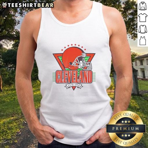 Good Cleveland Estd 1946 football helmet tank top for sports fans featuring stars design, perfect for game day attire.