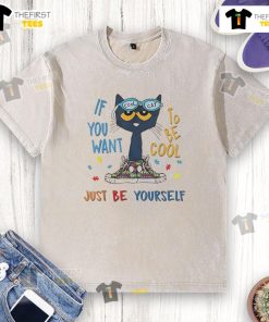Good Cool Cat washed t-shirt featuring 'Just Be You' design, perfect for expressing your unique style and cool personality.