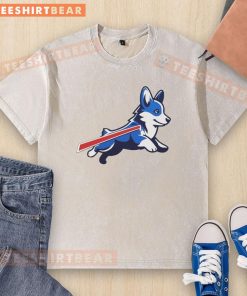 Good Corgi Buffalo Bills Football retro style washed t-shirt featuring a playful corgi and team logo design.