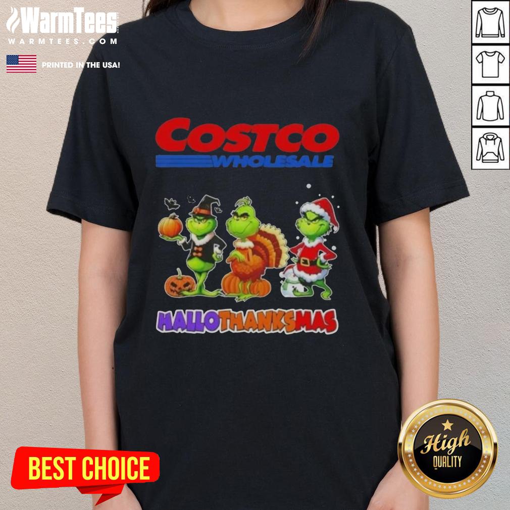 Good Costco Wholesale X Grinch Cosplay Happy Hallothanksmas Ladies Tee Happy HalloThanksMas ladies tee featuring the Grinch from Costco Wholesale, perfect for festive holiday cosplay.