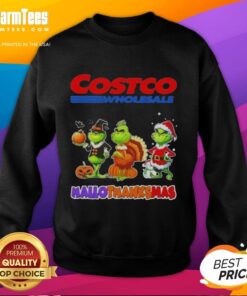 Cozy Good Costco Wholesale X Grinch cosplay sweatshirt for a festive HalloThanksMas celebration, featuring Grinch design.