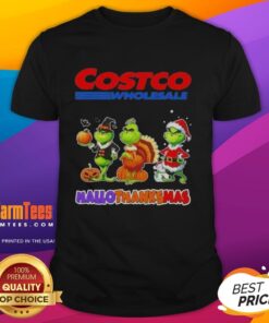 Good Costco Wholesale X Grinch Cosplay Happy Hallothanksmas T-Shirt featuring festive design and vibrant colors.