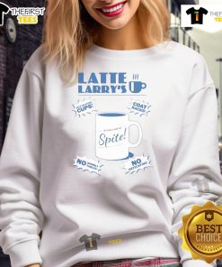 Good Curb Your Enthusiasm latte design on Larry's sweatshirt, showcasing a fun and stylish pop culture-inspired look.