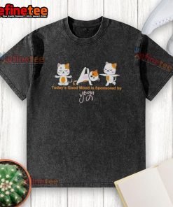Good Cute Today's Good Mood is Sponsored by Yoga Cats Washed T-Shirt featuring playful cat graphics and vibrant colors.