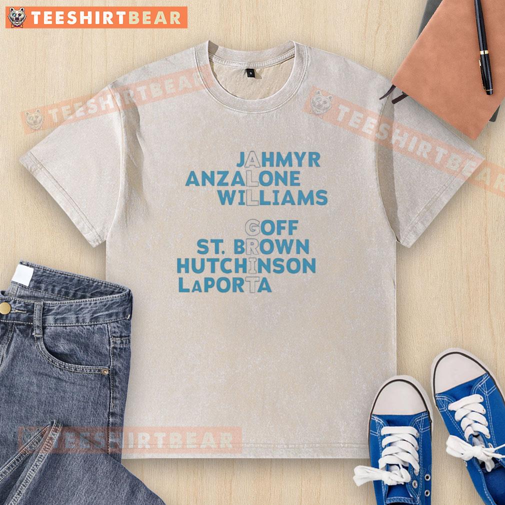 Good Detroit Lions All Grit Football Player Names Washed T Shirt Alt Text: Good Detroit Lions All Grit football player names washed t-shirt in blue, perfect for fans and game day apparel.