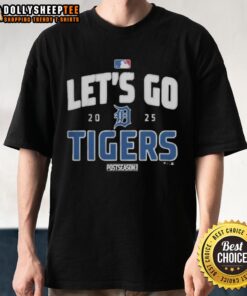 Alt Text: Good Detroit Tigers Baseball 2025 Postseason 'Let's Go Team' T-Shirt in blue, perfect for fans supporting the Tigers.
