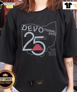 Good Devotional 25th Anniversary Ladies Tee featuring a stylish design celebrating faith and devotion in vibrant colors.