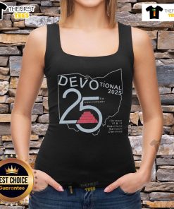 Good Devotional 25th Anniversary tank top featuring a stylish design celebrating 25 years of devotion and faith.