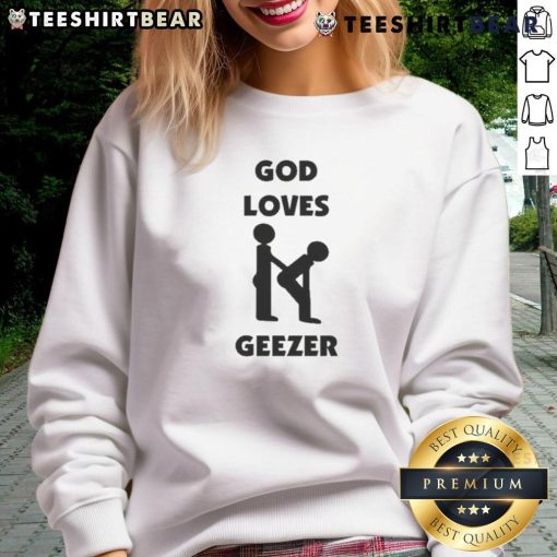 Alt Text: Good Dominic Fike God Loves Geezer sweatshirt featuring vibrant graphics and a stylish design for fans.