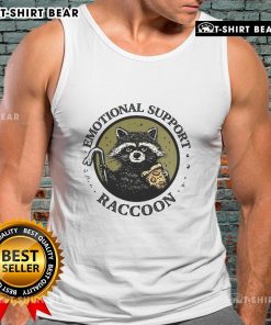 Adorable raccoon wearing a tank top with 'Good Emotional Support Raccoon' text, perfect for animal lovers.