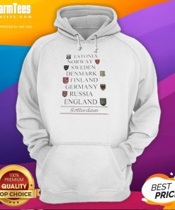 Good hoodie featuring Estonia, Norway, Sweden, Denmark, Finland, Germany, Russia, and England flags, perfect for travel lovers.