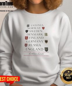 Cozy sweatshirt featuring 'Good Estonia Norway Sweden Denmark Finland Germany Russia England' design for stylish Nordic fans.