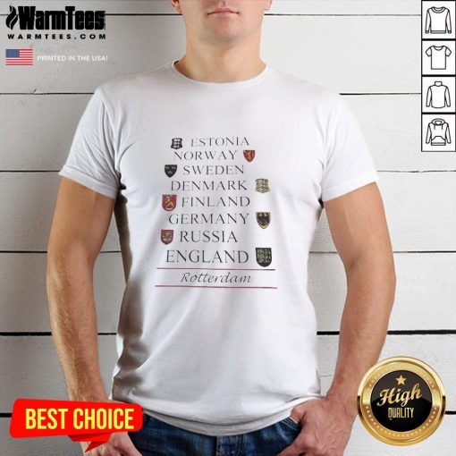 Good Estonia Norway Sweden Denmark Finland Germany Russia England T-Shirt featuring vibrant country flags and stylish design.