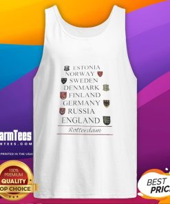 Stylish tank top featuring a design inspired by Estonia, Norway, Sweden, Denmark, Finland, Germany, Russia, and England.