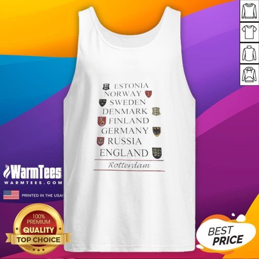Stylish tank top featuring a design inspired by Estonia, Norway, Sweden, Denmark, Finland, Germany, Russia, and England.