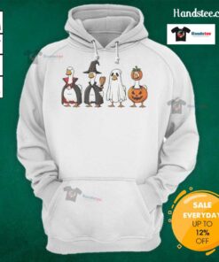 Alt Text: Good geese dressed up in a Halloween character hoodie, showcasing festive and fun animal costumes for Halloween.