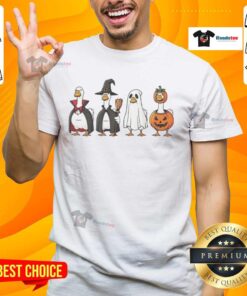 Good geese dressed up in a Halloween character t-shirt, showcasing a fun and festive look for the spooky season.
