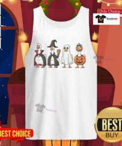Good geese dressed up in Halloween character tank tops, showcasing festive spirit and fun costume ideas for Halloween.