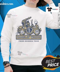 Good Georgia Tech Yellow Jackets Football Ramblin Wreck Ringer Sweatshirt featuring team colors and logo design.