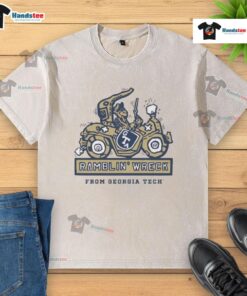 Alt Text: Good Georgia Tech Yellow Jackets football Ramblin Wreck ringer washed t-shirt in navy and gold, perfect for game day.