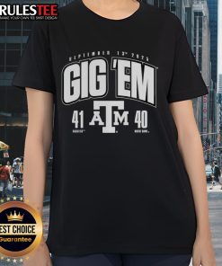 2025 Texas A&M Aggies vs. Notre Dame Fighting Irish score 41-40 ladies tee, perfect for Aggies fans and game day apparel.