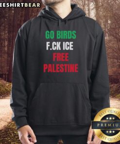 Good Go Birds Fk Ice Free Palestine shirt worn by Hannah Einbinder during Emmy event, promoting social justice.