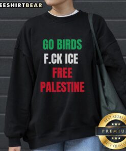 Good Go Birds F.Ck Ice Free Palestine shirt worn by Hannah Einbinder at the Emmy awards, showcasing bold activism.