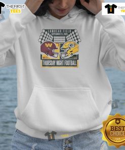 Good Green Bay Packers vs Washington Commanders Thursday Night Football hoodie featuring team helmets and vibrant colors.
