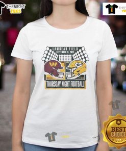 Alt Text: Good Green Bay Packers vs Washington Commanders Thursday Night Football helmet ladies tee, perfect for game day.