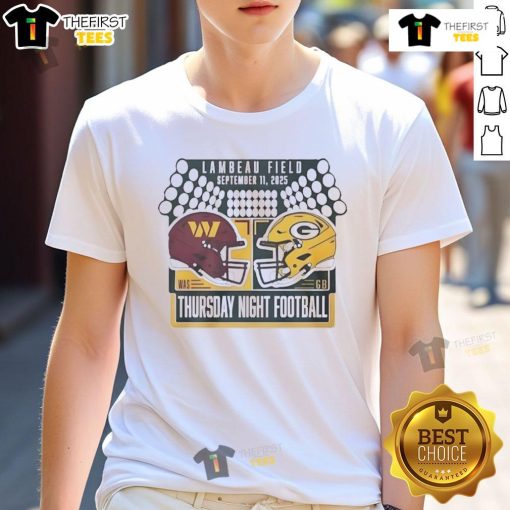 Good Green Bay Packers Vs Washington Commanders helmet t-shirt featuring team logos for Thursday Night Football.