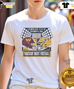 Good Green Bay Packers Vs Washington Commanders helmet t-shirt featuring team logos for Thursday Night Football.