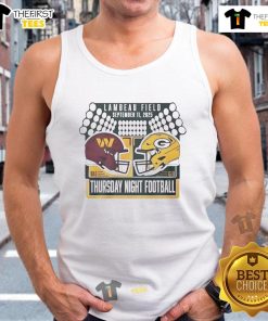 Good Green Bay Packers vs Washington Commanders Thursday Night Football helmet tank top for fans and sports enthusiasts.