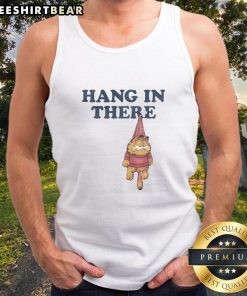 Good Hang In There Garfield tank top featuring the iconic cartoon cat in a motivational pose, perfect for casual wear.