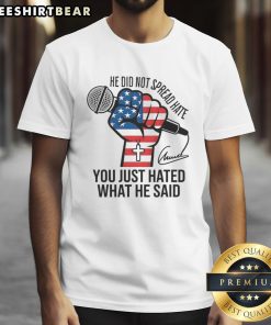 Charlie Kirk signature t-shirt with 'Good He Did Not Spread Hate' slogan, perfect for expressing free speech and debate.