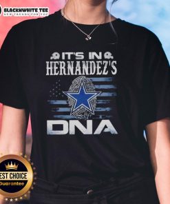 Alt Text: Good Hernandez's Dallas Cowboys 'It's in DNA' Ladies Tee featuring USA flag design, perfect for female fans.