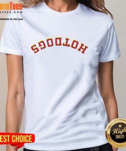 Good Hotdog Upside Down Ladies Tee featuring a fun graphic design, perfect for casual outfits and food lovers.