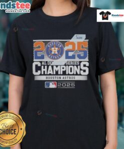Alt Text: Houston Astros 2025 AL Division Series Champions celebration, featuring fans in ladies' tees celebrating victory.
