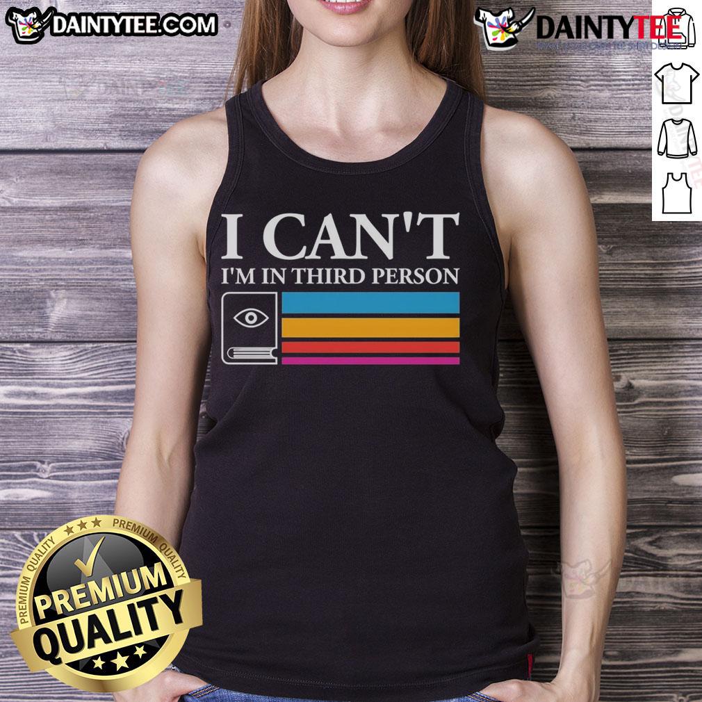 Good I Can'T I'M In Third Person Tank Top Model wearing a 'Good-I-Cant-Im-In-Third-Person' tank top, showcasing a trendy graphic design perfect for casual wear.