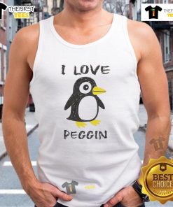 Good I Love Pegging Penguin Tank Top featuring a playful penguin graphic, perfect for casual summer wear.