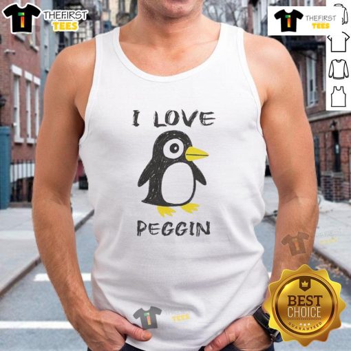 Good I Love Pegging Penguin Tank Top featuring a playful penguin graphic, perfect for casual summer wear.