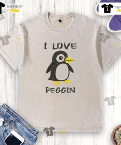 Good I Love Pegging Penguin washed t-shirt featuring a playful penguin design, perfect for casual wear and penguin lovers.