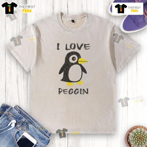 Good I Love Pegging Penguin washed t-shirt featuring a playful penguin design, perfect for casual wear and penguin lovers.