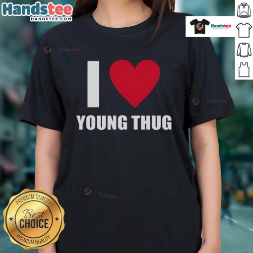 Good I Love Young Thug ladies tee featuring vibrant graphics and stylish design, perfect for fans of the artist.