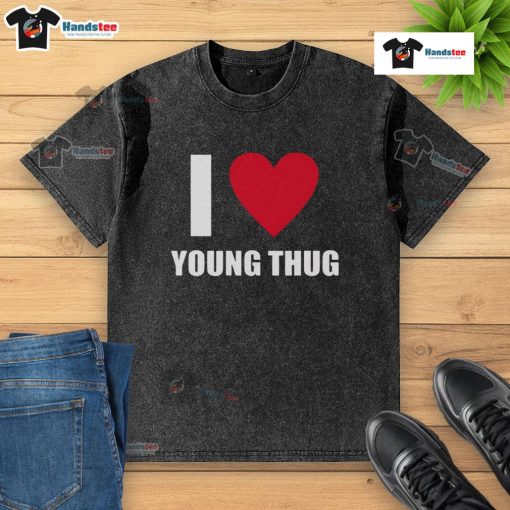 Good I Love Young Thug washed t-shirt featuring bold graphic design and soft fabric, perfect for casual streetwear.