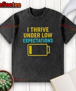 Good I Thrive Under Low Expectations washed t-shirt in soft fabric, perfect for casual wear with a motivational message.