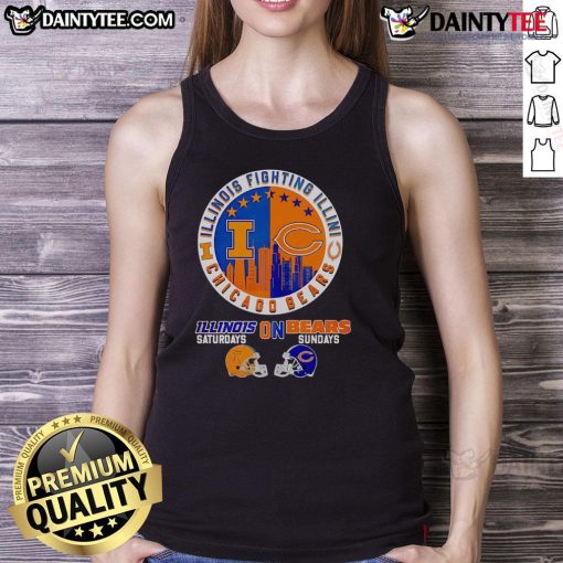 Skyline tank top featuring 'Good Illinois Fighting Illini on Saturdays, Chicago Bears on Sundays' design for sports fans.
